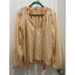 Karina Grimaldi Pink Striped Metallic V-Neck Blouse Sz XS